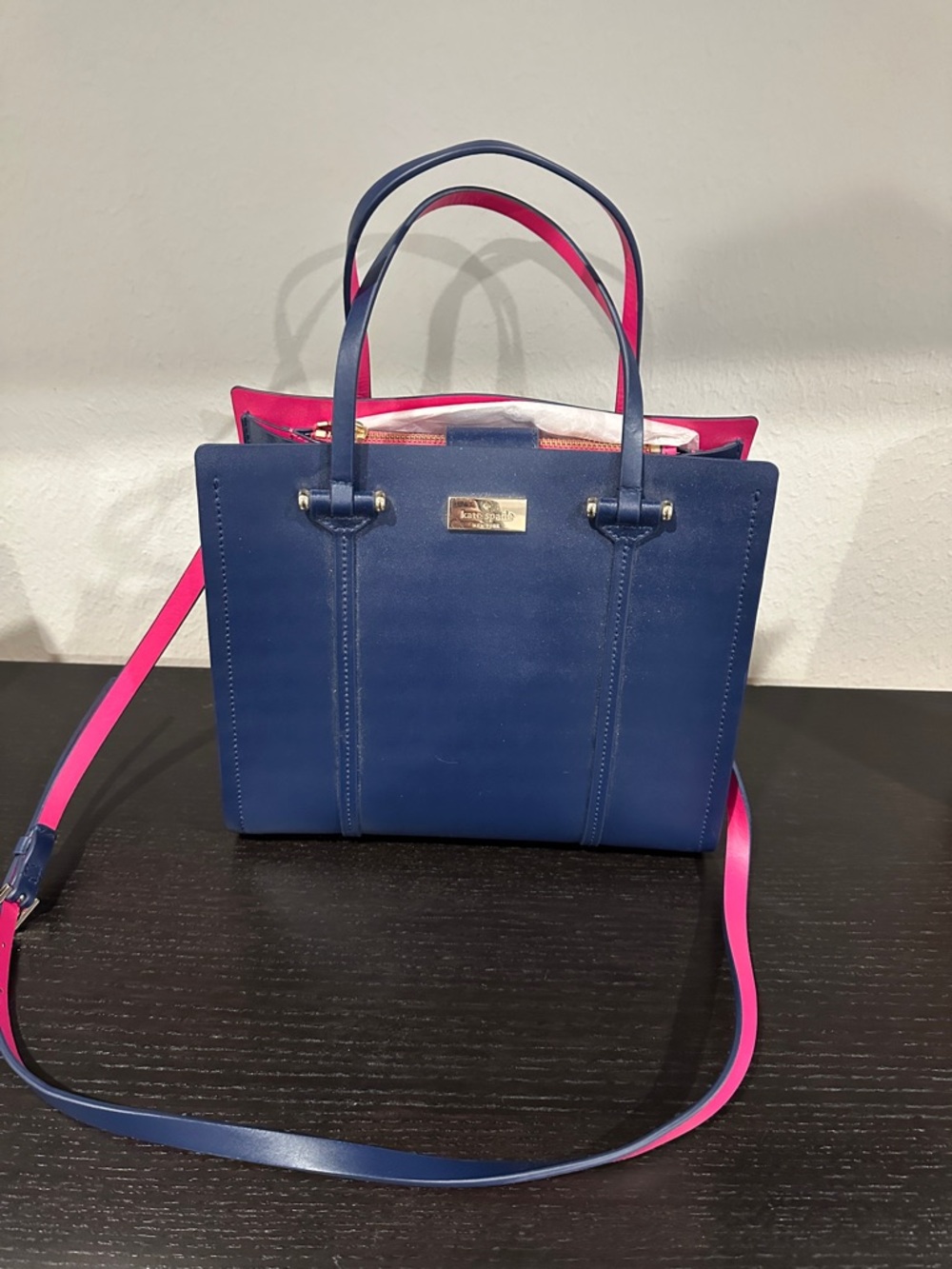 kate spade Navy and Hot Pink Two-Tone Structured Shoulder Bag
